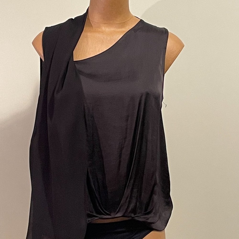 Zara basic - black blouse  with scarf- size large - New